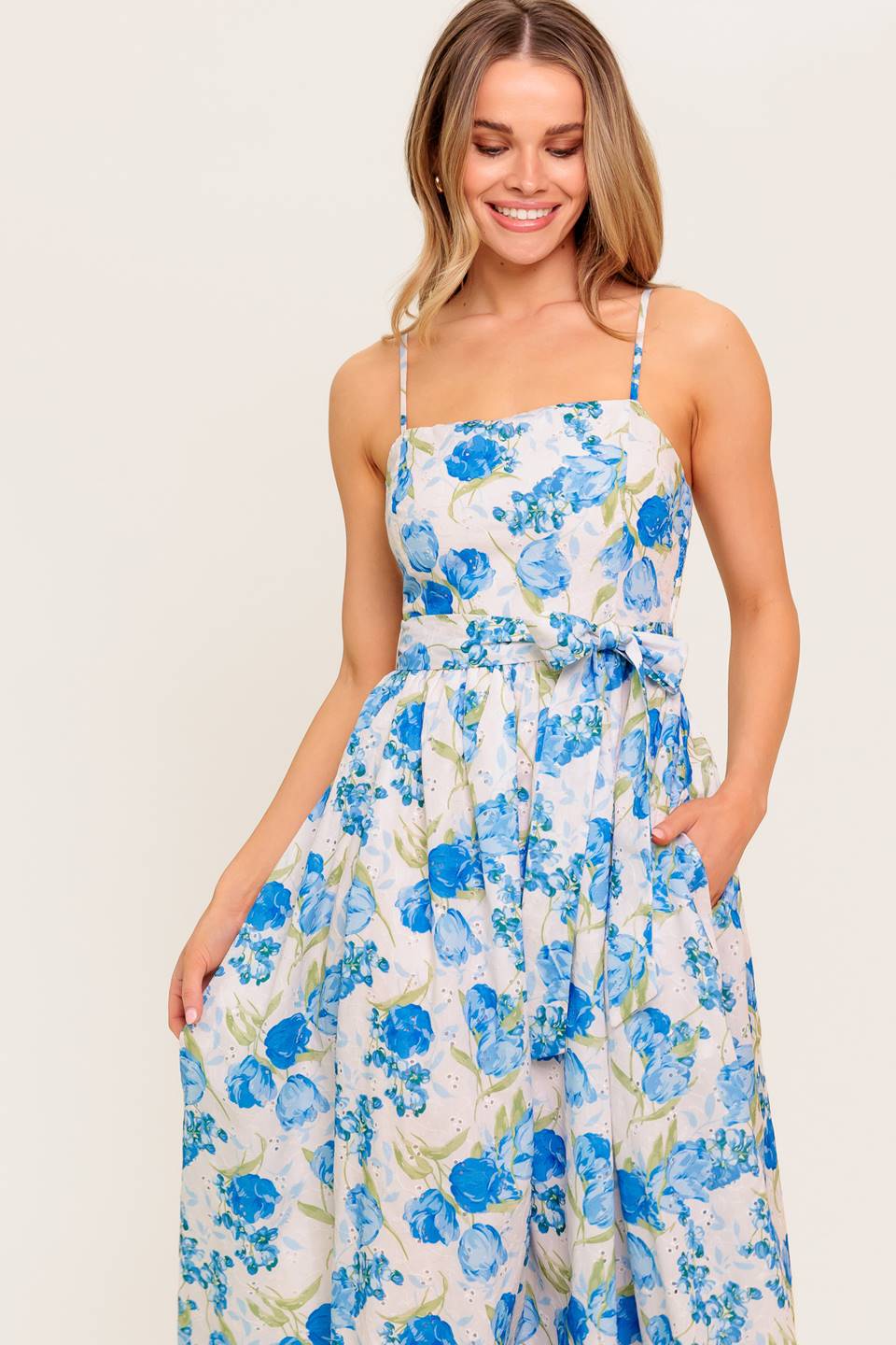 ROSY MOOD FLORAL WOVEN MIDI DRESS Flying Tomato